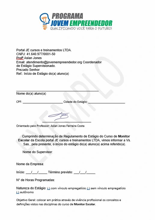 Carta de Estágio assinada